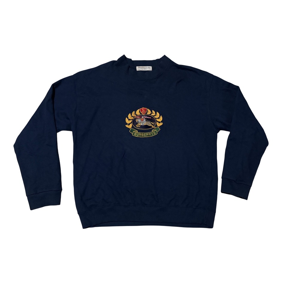Vintage Burberrys of London Navy Blue Embroidered Prorsum Knight Sweatshirt XXL